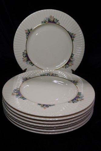 LENOX RUTLEDGE ENAMELED FLOWERS RUFFLED BORDER GOLD BAND 8 DINNER PLATES 10 7/8"