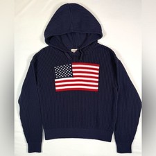 CAT  JACK Boy American Flag Hoodie Sweater USA Patriotic Preppy L 10-12 Coastal