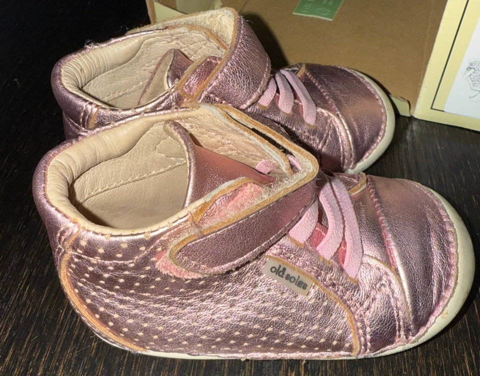 Old Soles Baby Infant Girls Pink Metallic High Tops Pave Cheer EU 20 US size 4 - Image 3 of 4