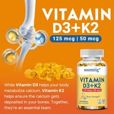 VITAMIN D3+K2 Capsules Helps Support Healthy Bones Teeth Immune System 30-120