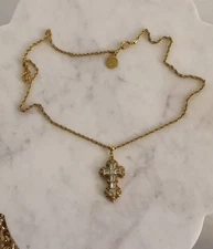 the Vatican Library Collection Cross pendant 24” Chain Gold Tone W/Crystals