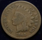 1866 INDIAN HEAD CENT PENNY, GRADE: GOOD, SEMI-KEY DATE
