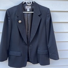 Vtg Pendleton Blazer Women's Sz 14 Black Single Button 100 VirginWool Cl