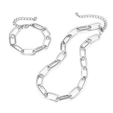 Gold Chain Necklace and Bracelet for Women Ladies silver 15"Chain 7"Bracelet