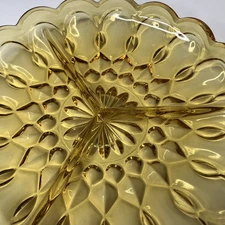 Vtg Amber Marigold Glass Anchor Hocking 3-Divided Relish Tray Dish 8 3/4 in