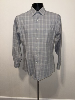 Arrow Fitted  Button Down Dress Shirt Men Small 14/2 32/33 Plaid Long Sleeves