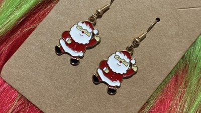 Santa Shaped Earrings. Unique, Party, Cute, Festive. Christmas, Holidays.