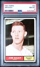 1961 TOPPS #63 JIM KAAT PSA 8