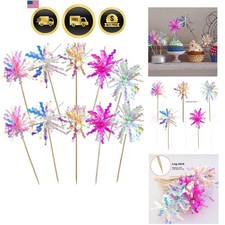 10 Pcs Happy Birthday Cake Toppers Foil Firework Cupcake Toppers Sparkle Tins...