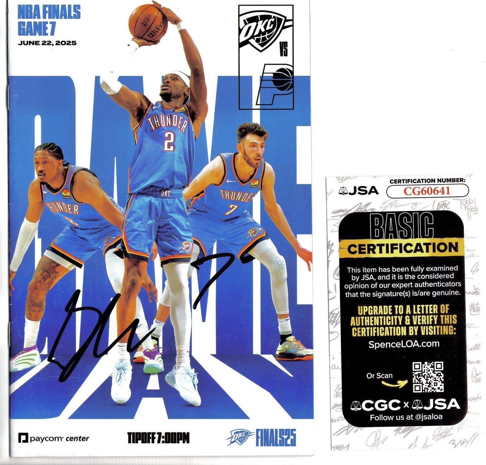 Shai Gilgeous Alexander Autographed Signed Oklahoma City Thunder NBA Finals Game 7 Program MVP SGA Thunder JSA COA 