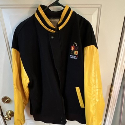 Saxon Leather McDonald's 50th Anniversary Varsity Jacket Black Yellow Men L Logo