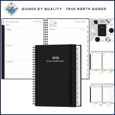 Black A5 Weekly Planner 2026 with Ample Space for Notes & Appointments