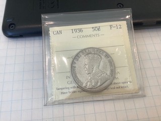 1936 Canada silver 50 Cent ICCS F 12