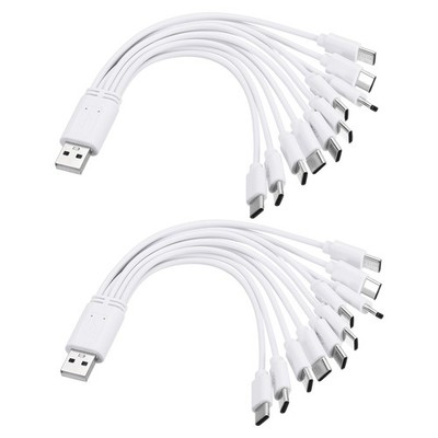 2Pcs Multi Charging Cable, 10 in 1 USB A to USB Type C Splitter 8'', White