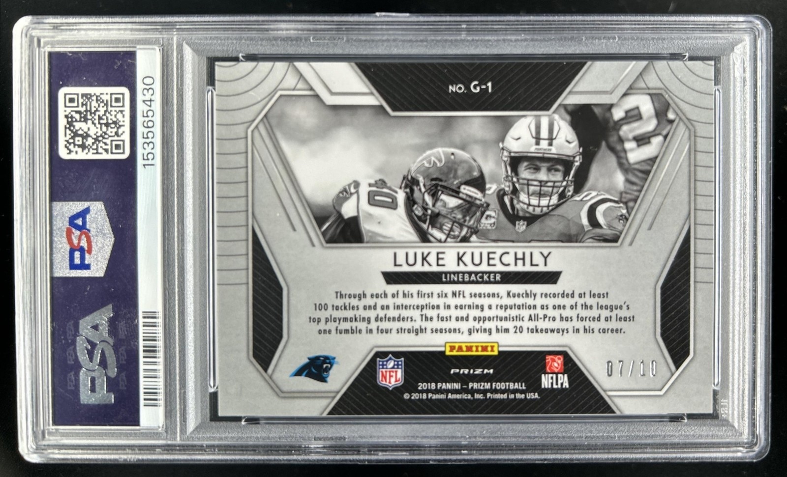 2018 Panini Prizm Luke Kuechly Grit Gold Mojo #/10 Panthers PSA 10 GEM MINT view 2