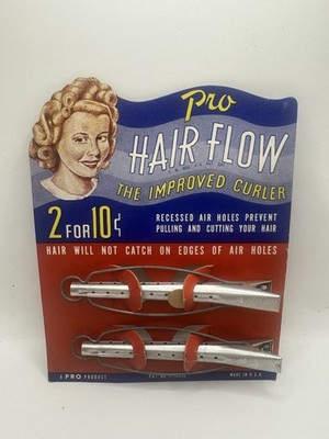 Vintage Pro Hair Flow Aluminum Hair Curlers 2 Pk On Original Card Made U.S.A.