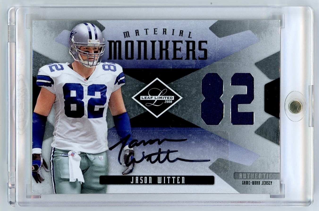 2009 Donruss Leaf Limited Monikers Jason Witten Dual Game Used Jersey Auto /50 view 1