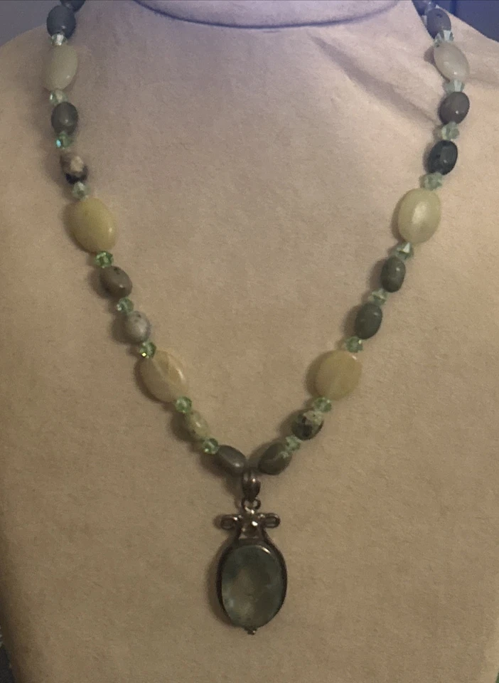 "Collar de 20"" con cuentas colgante de plata esterlina prehnita cristal jade australiano" Foto 3 de 4