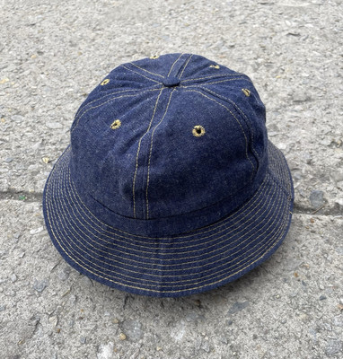 Vintage Dark Denim Jean Bucket Hat Indigo Made In USA Daisy Mae 7 1/4 7 3/8