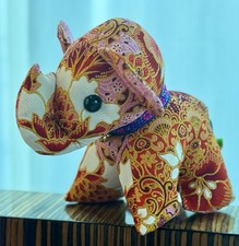 Elephant Red Pink Gold Stuffed Cotton Fabric Flower Printed Thai Made 6"  &Uuml;1