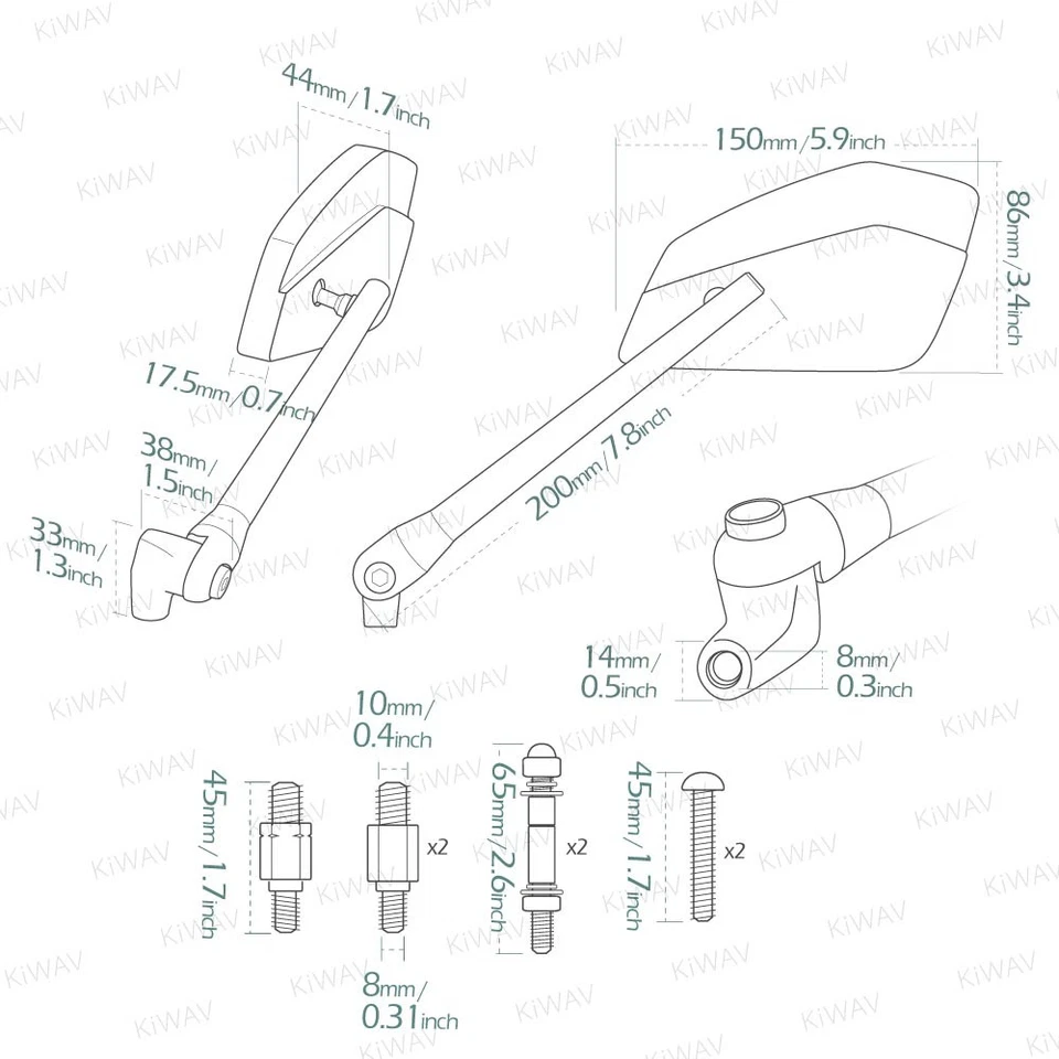 Espejos retrovisores CleaverII cromo robusto convexo asférico para Honda Suzuki Kawasaki Yamaha Foto 2 de 4