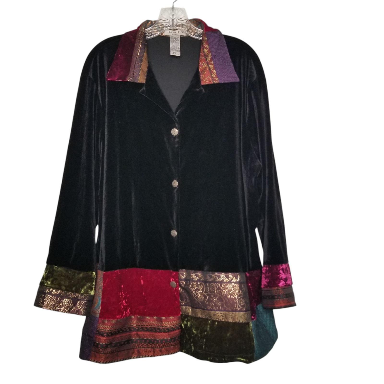 Notations Black Velvet Patchwork Shirt Jacket Siz… - image 1