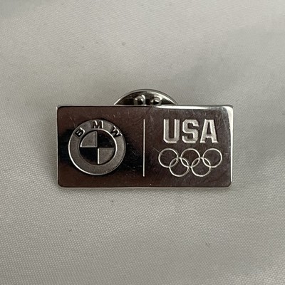 BMW USA Olympics Silver Tone Pinback Pin Silver Tone
