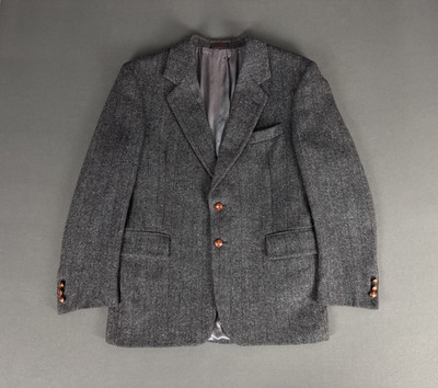Vintage Boston Traders Wool Tweed Blazer 38 S Grau Broken Herringbone Stripe USA