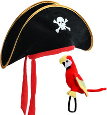 2PCS Pirate Hat Parrot Decoration Cosplay Props Pirate Skull Print Party Hat A