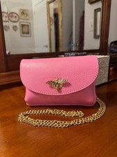 Leather Mini Crossbody Bag with Bee Accent   Pink