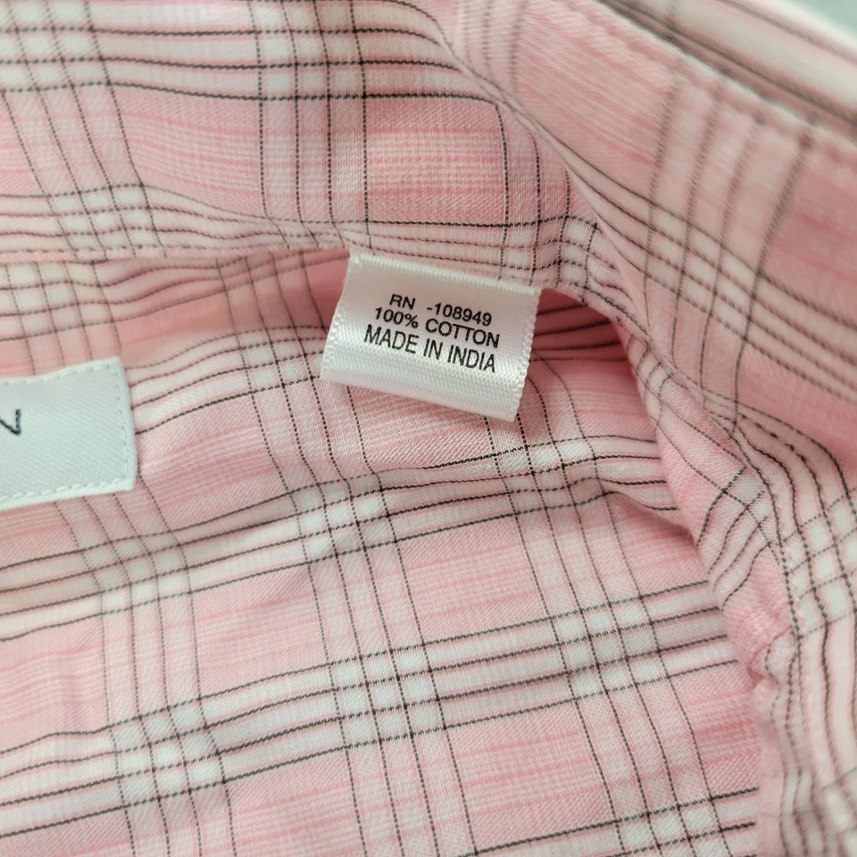 Camisa de vestir Alex Cannon abotonada rosa blanca a cuadros algodón manga larga para hombre M Foto 4 de 4