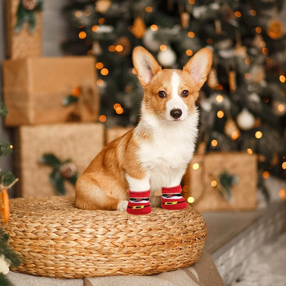 NUEVO Conjunto Babero + Calcetines Navidad Mascota Disfraz Traje de Navidad Divertido Perro Gato Mascota Cachorro EE. UU. Foto 4 de 4