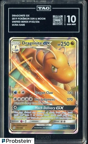 2019 Pokemon Sun & Moon Unified Minds 152/236 Dragonite Gx Ultra Rare TAG 10