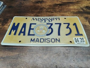 🟨Mississippi MISS License Plate Tag🟨 2020 20 Madison MAE 3731