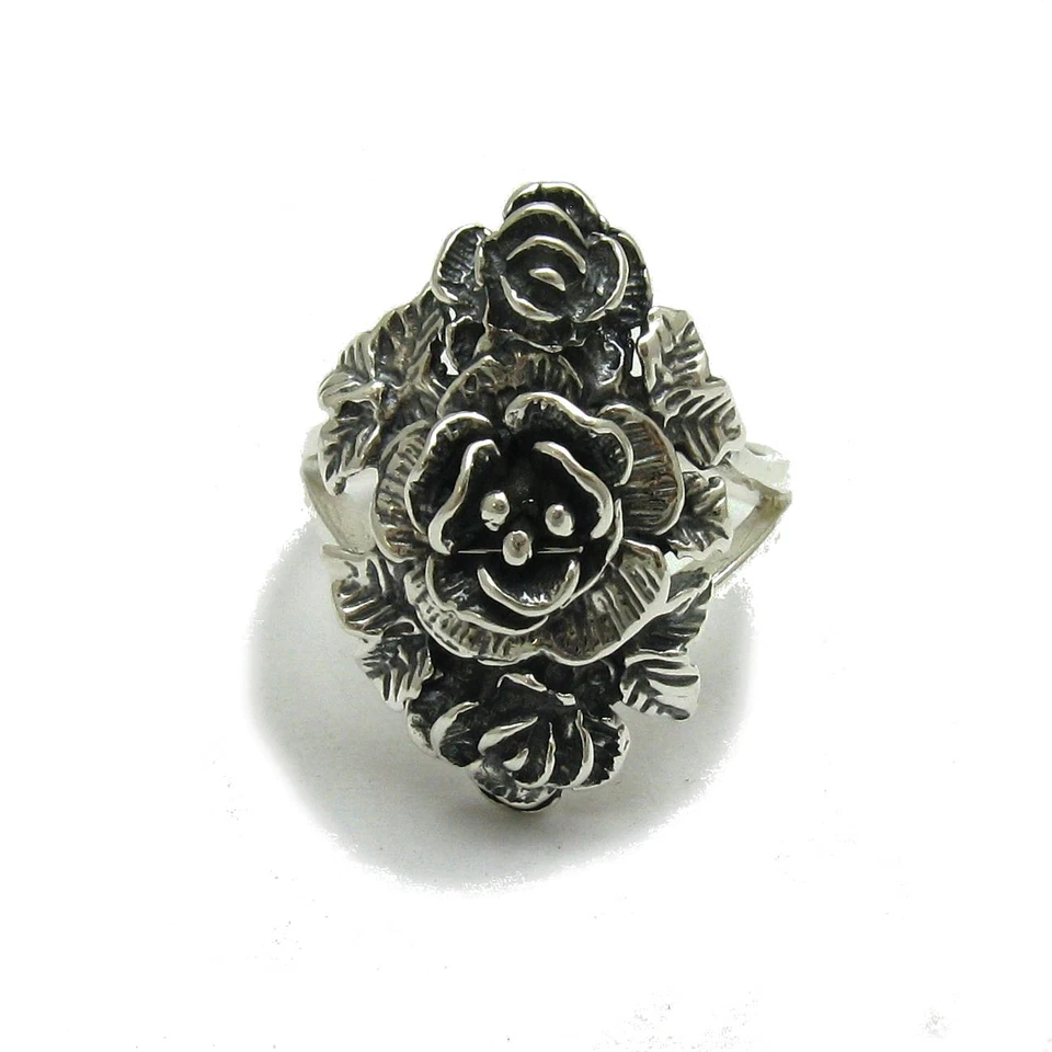 Echter stilvoller Sterling Silber Ring massiv 925 Blume Rose Handarbeit