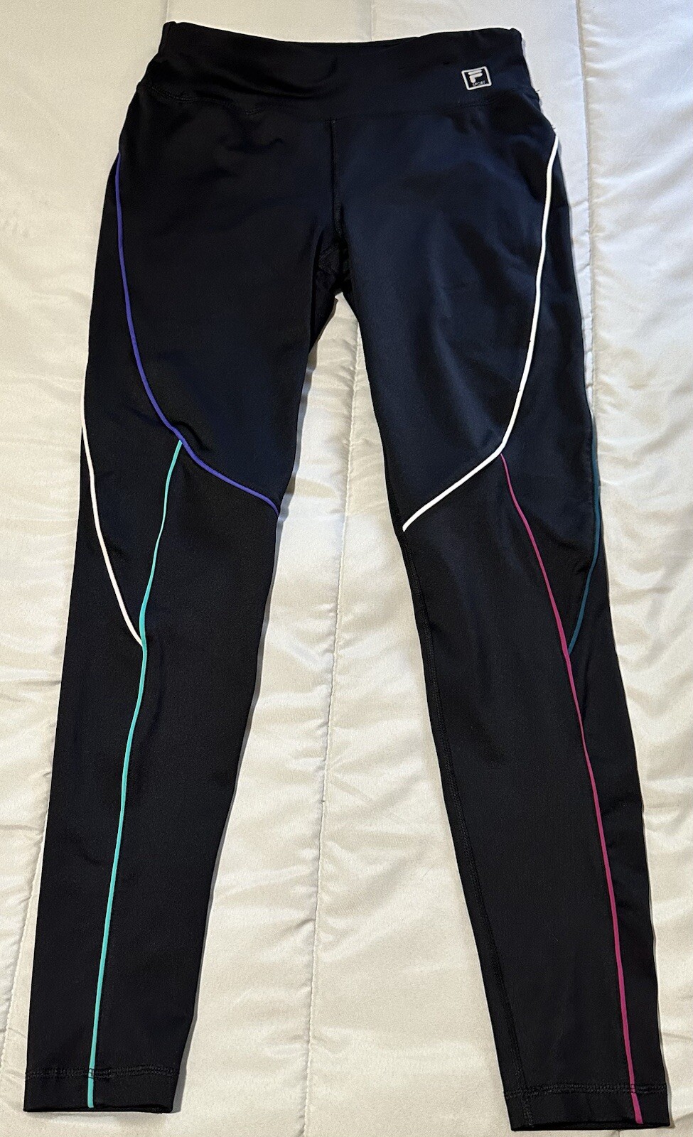 Fila Sport Leggings Donna Piccolo Nero Pantaloni a Righe Abbigliamento Attivo