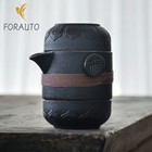 Black Ceramic Teapots with 2 Cups A Tea Sets Portable Travel Tea Set Drinkware