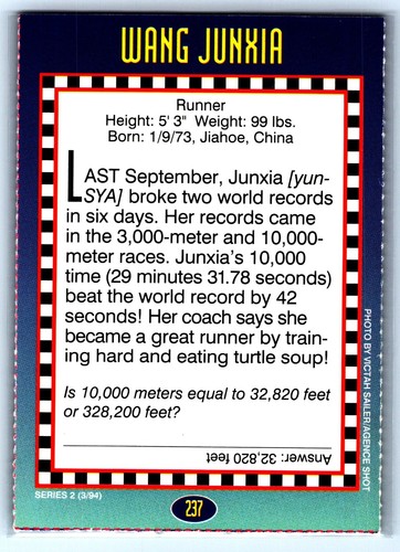 1993 Sports Illustrated for Kids Wang Wnxia #237 - Picture 2 of 2
