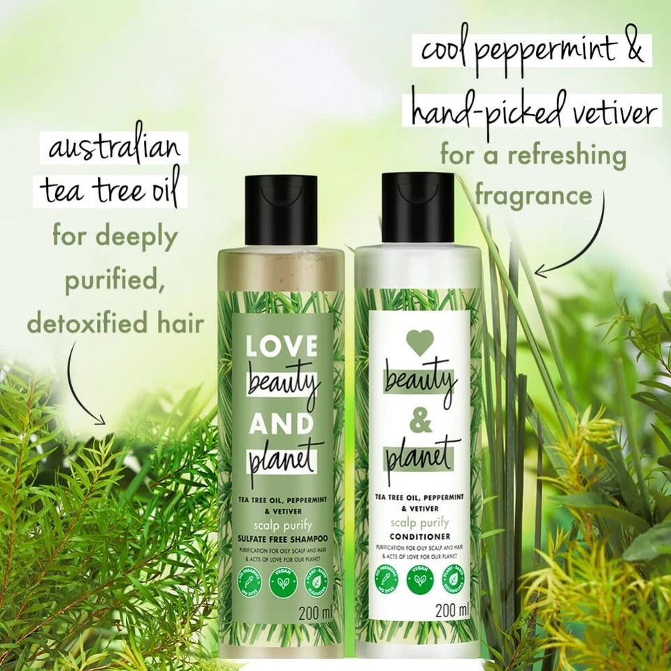 Beauty & Planet Tea Tree & Vetiver Natural Shampoo & Conditioner 200ml +200ml - Image 3 of 4