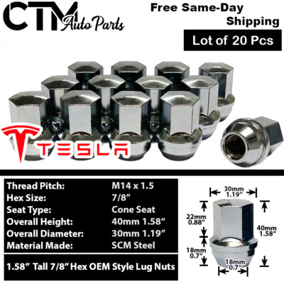 20PC RED TESLA MODEL 3 MODEL X MODEL S MODEL Y LUG NUT FIT M14x1.5 STOCK WHEEL