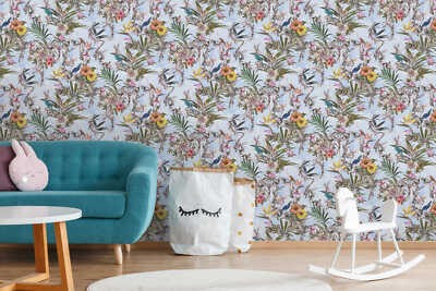Vliestapete Blumen Vögel Floral blau bunt AS Creation 38178-4 (6,08 /1qm)