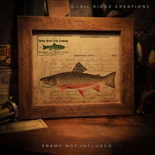 Vintage Fly Fishing Lure Art Print 8X10 Brook Trout Fish Cabin Wall Decor Gift