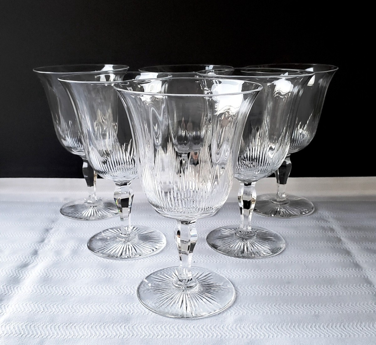 Gorgeous Set of Six Antique Edwardian Blaze Cut Crystal Wine 