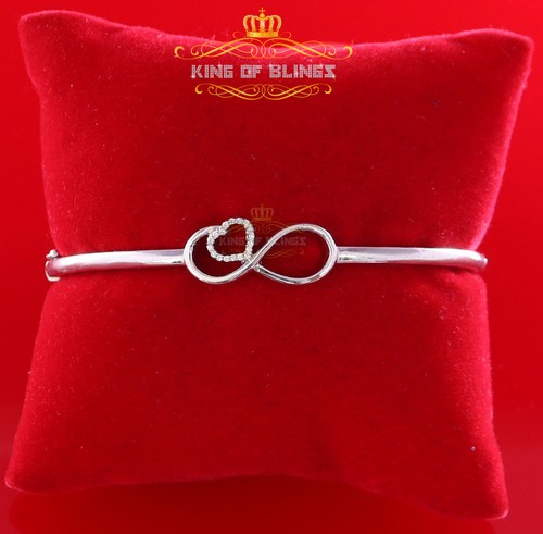 Sterling Silver White Heart Infinity Bangle 0.14ct Cubic Zirconia Size 7 Inch - Picture 4 of 12