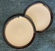 2 Flintridge China Contessa Dinner Plates Green Platinum Bands on Ivory 10.5