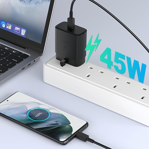Cargador Original Samsung 45W Súper Rápido Reino Unido Enchufe Principal y Cable USB-C en Negro - Imagen 35 de 36