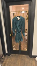 long ballon sleeve silk zimmerman wrap dress size 4 small pleats hunter green