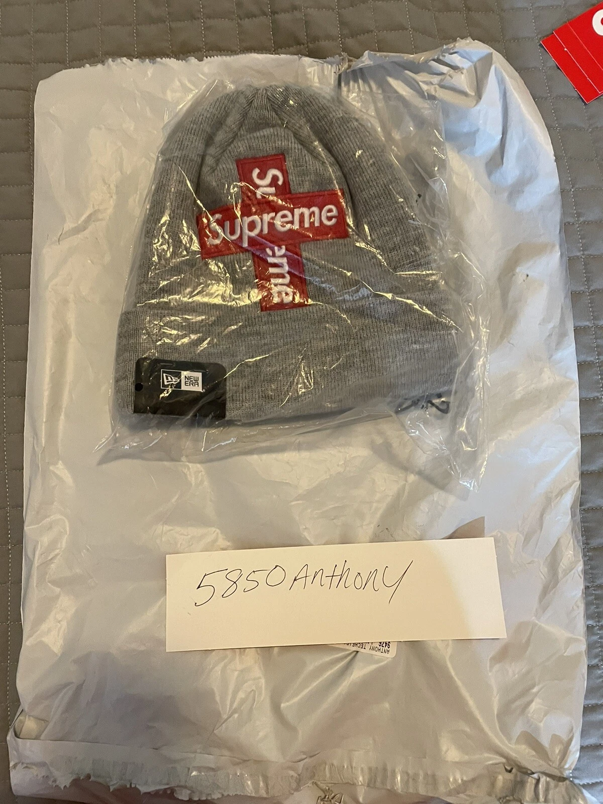 Supreme New Era Cross Box Logo Beanie Heather Grey FW20