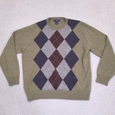 Dockers Mens Large Argyle Knit Sweater Green Long Sleeve Lightweight Acrylic