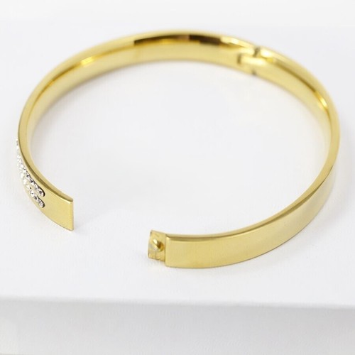 DG Women 6.5"Stainless Steel Cubic Zirconia Band Bangle Bracelet Gold plated Box - Picture 4 of 4
